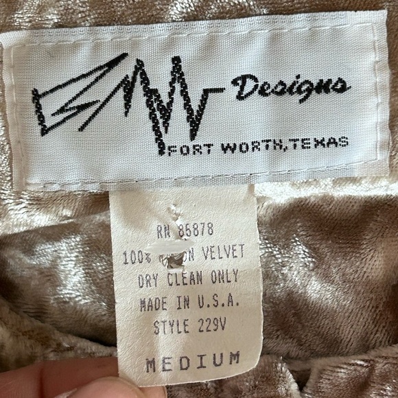 BMW DESIGNS Vintage Western Cropped Button Crushed Velvet Jacket Champagne Sz M - Picture 10 of 13